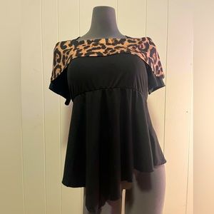 SHEIN Curve Plus Size 1XL (14) Leopard Print Off Shoulder Hanky Hem Peplum Tee